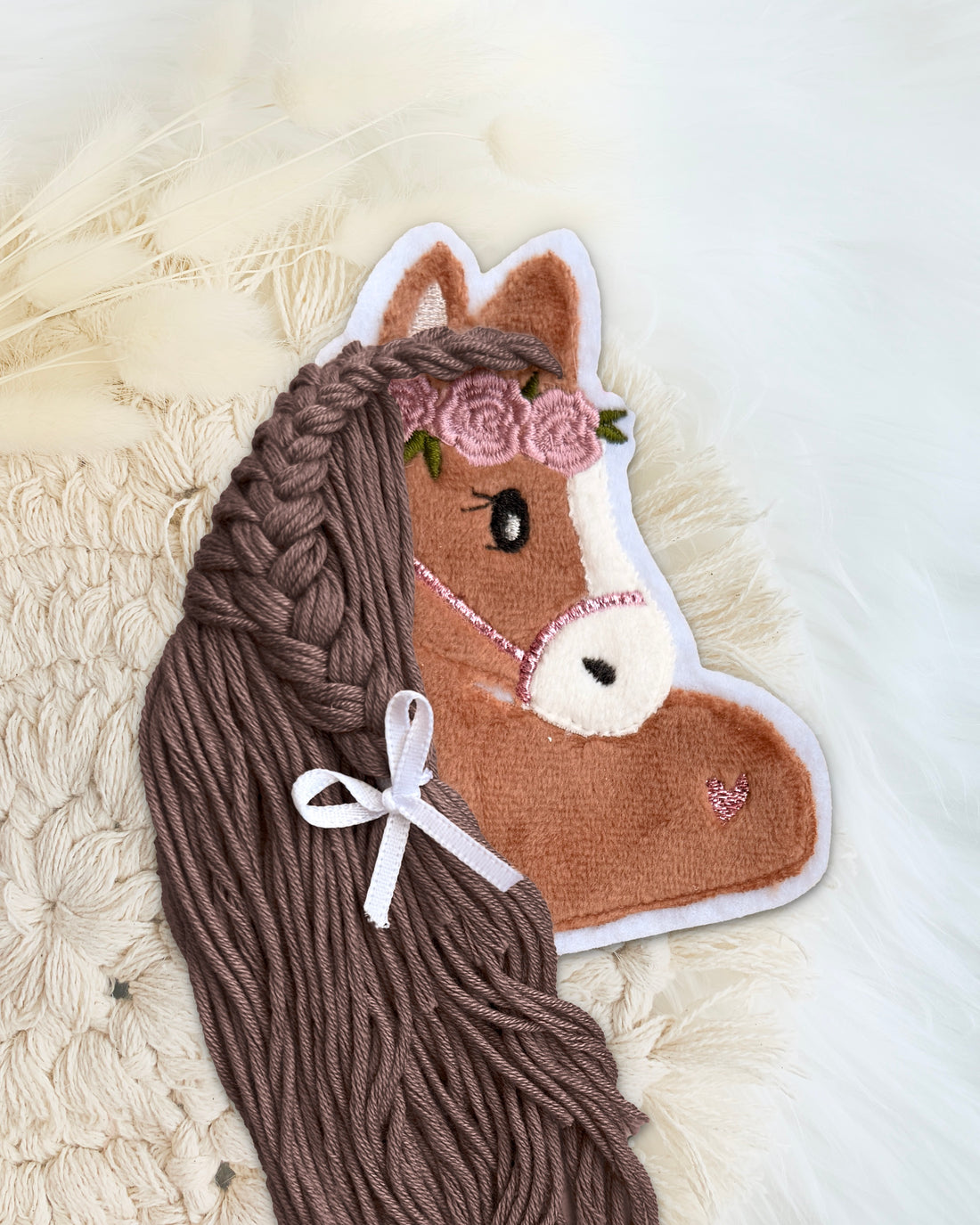 Applikation Pferd &quot;Paula&quot; in Rotbraun mit dunkler Wollmähne - Einzelstück