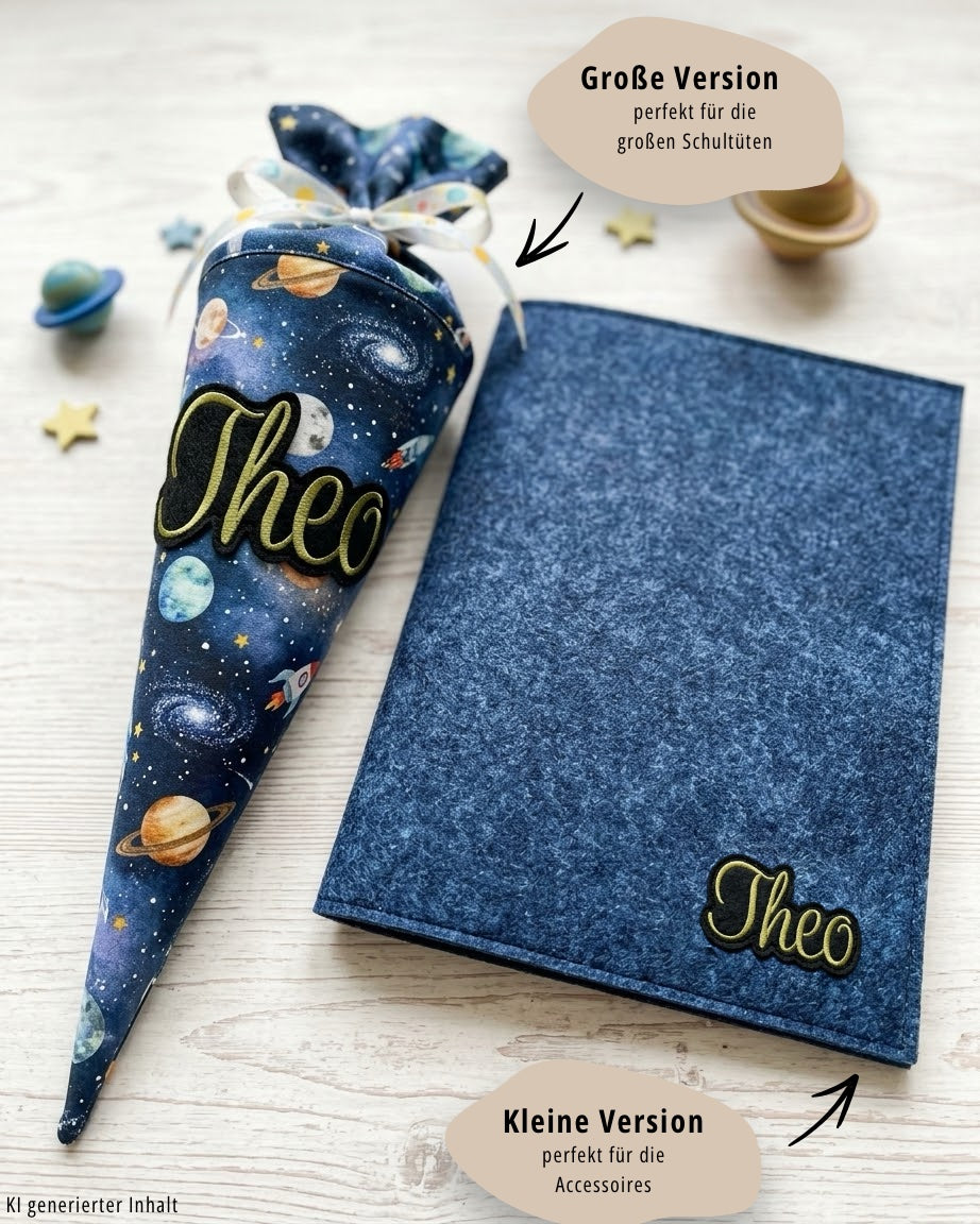 Namensapplikation auf schwarzem Filz - Schrift 02