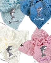 Beispiele personalisiertes Musselintuch mit Delfin