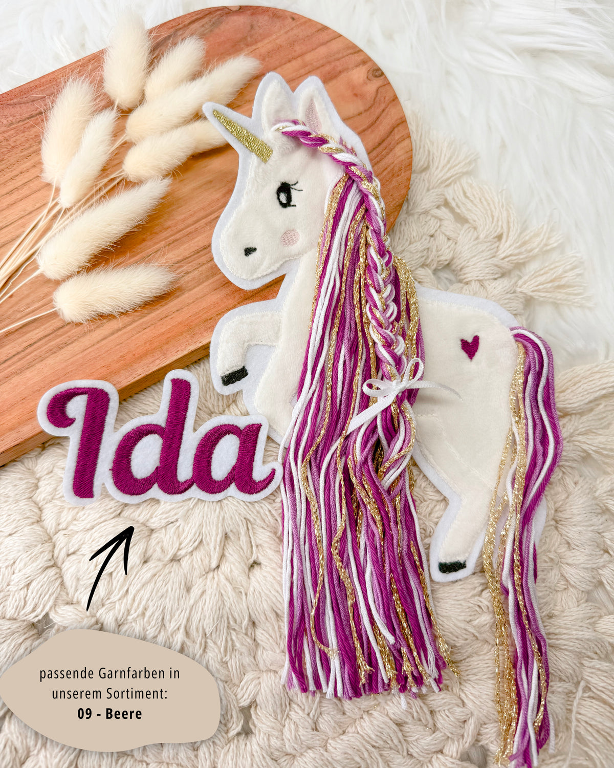 Applikation Einhorn "Ella" - Beere/Gold