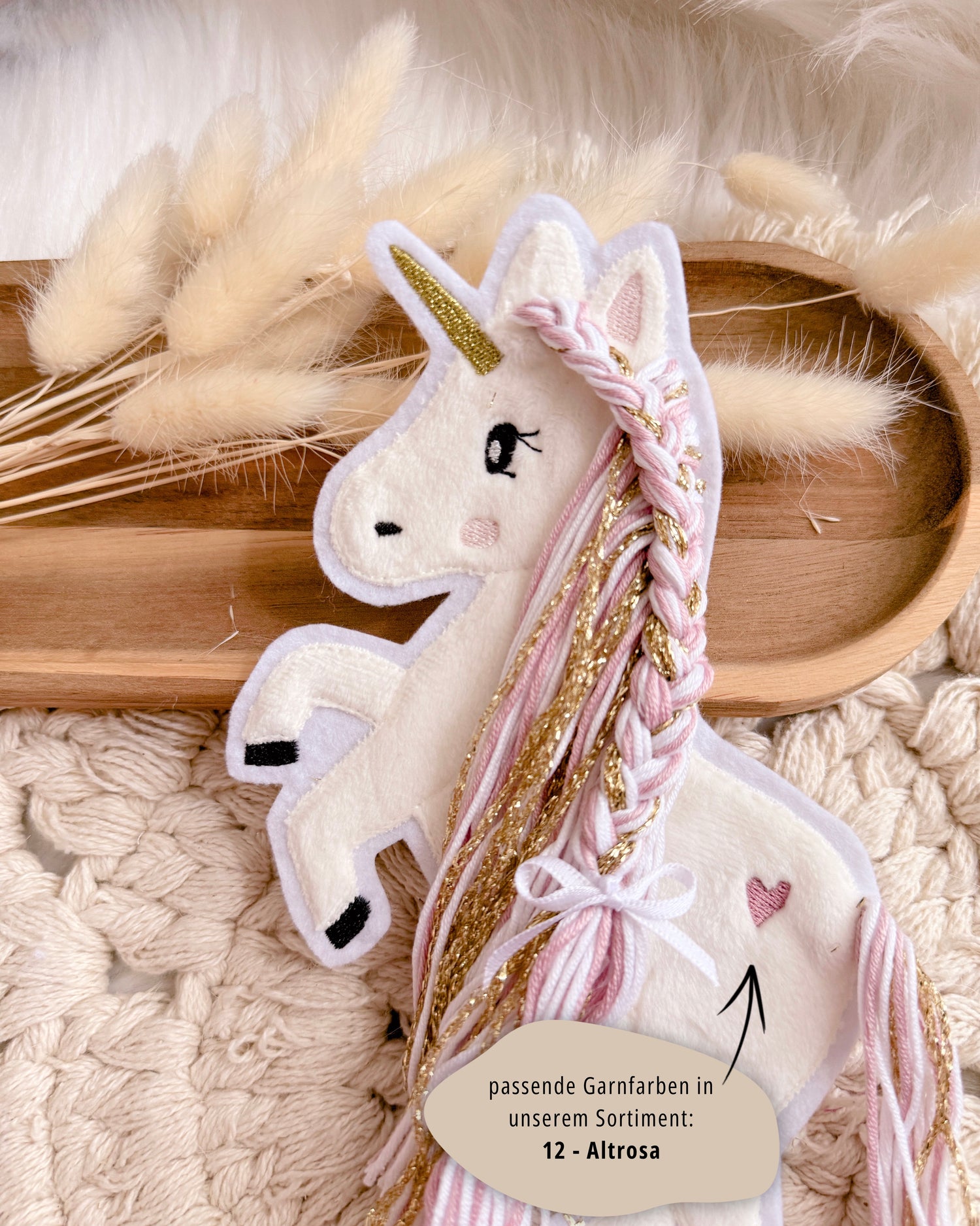 Applikation Einhorn "Ella" - Altrosa/Gold