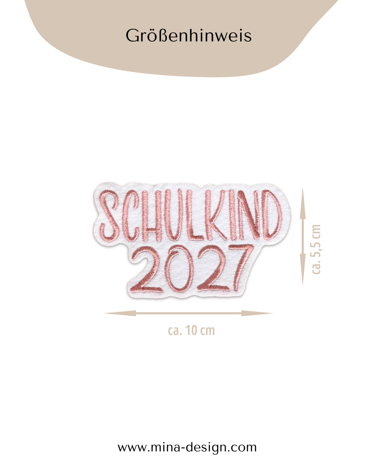Applikation "Schulkind 2027" auf weißem Filz - Schrift 03