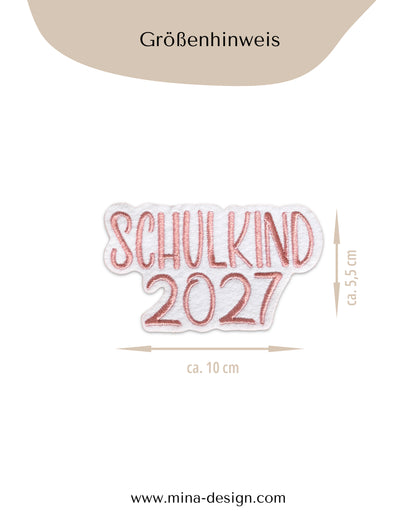 Applikation "Schulkind 2027" auf weißem Filz - Schrift 03