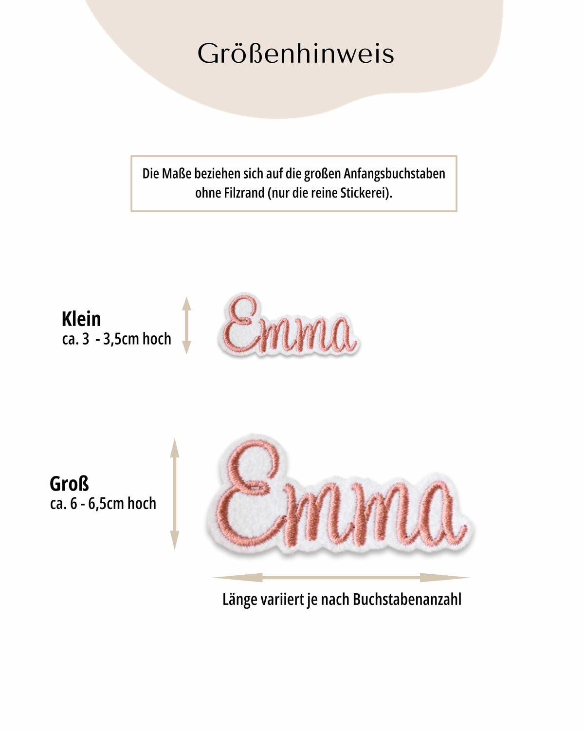 Namensapplikation auf weißem Filz - Schrift 02