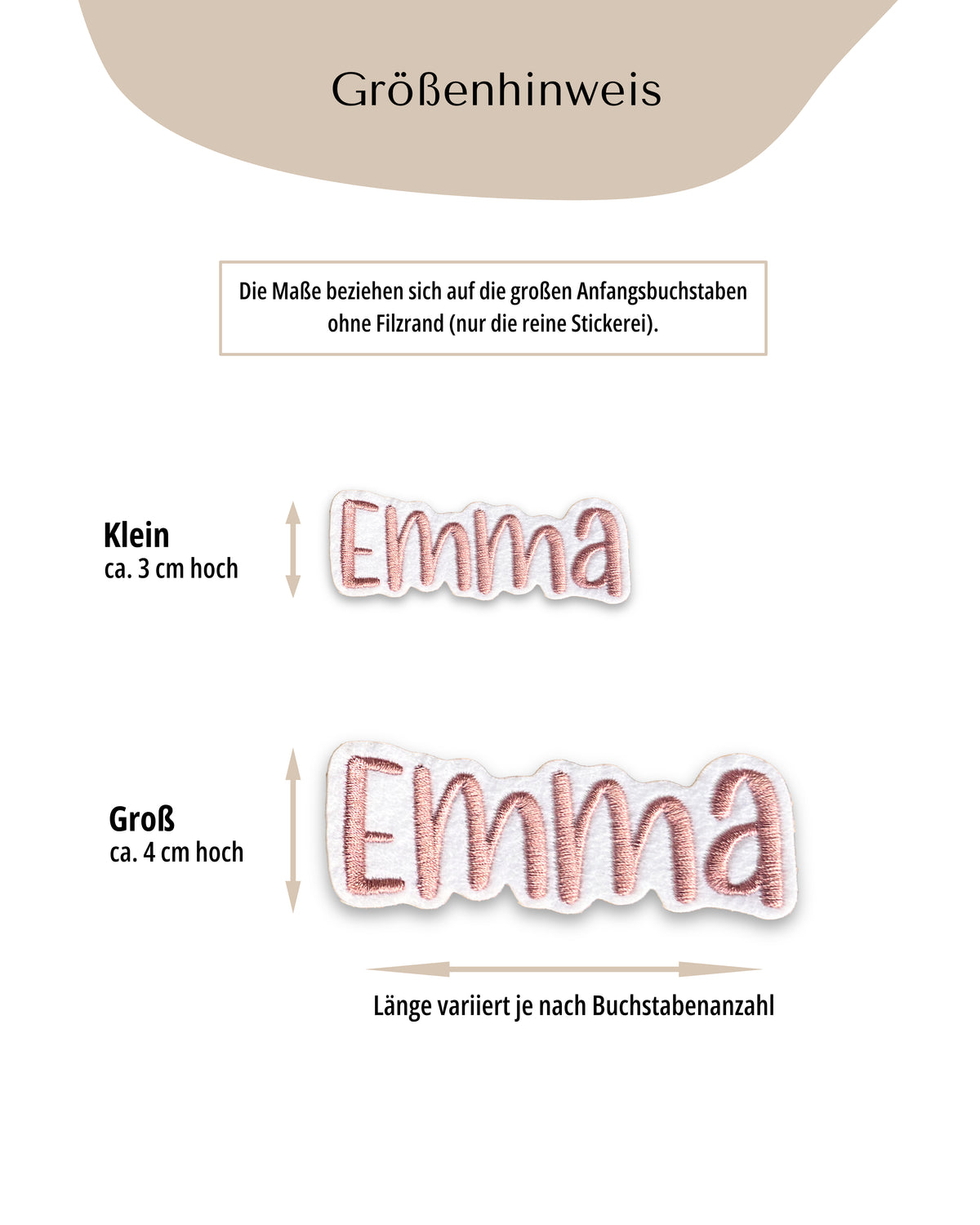 Namensapplikation auf weißem Filz - Schrift 04