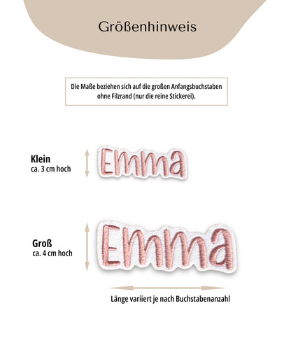 Namensapplikation auf weißem Filz - Schrift 04
