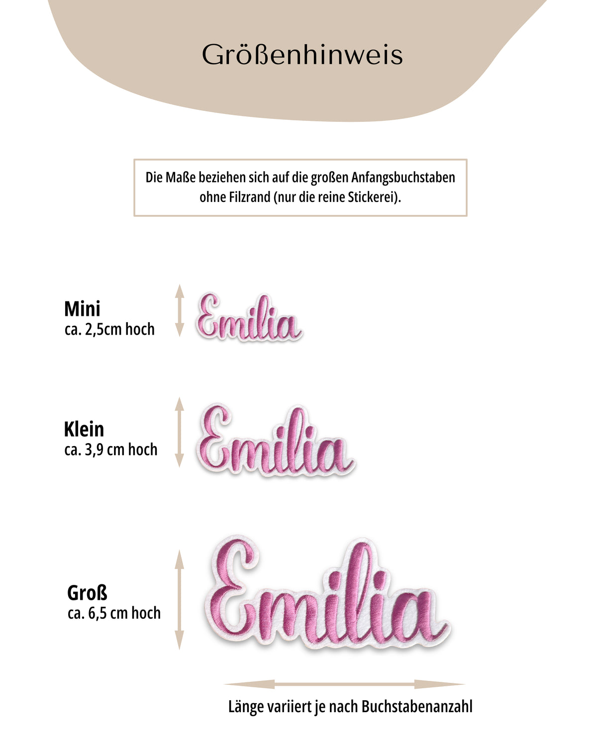 Namensapplikation auf weißem Filz - Schrift 05