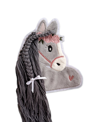 Applikation Pferd "Paula" in Grau mit dunkler Wollmähne - Einzelstück