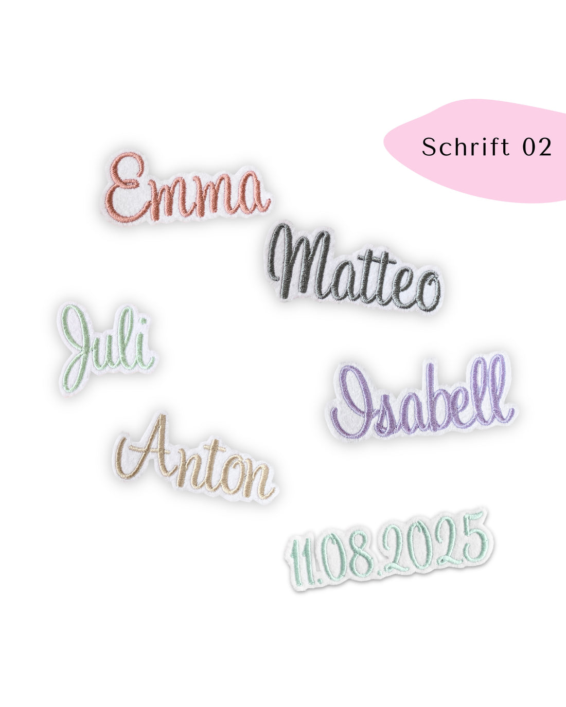 kleine Namensapplikation auf weißem Filz - Schrift 02