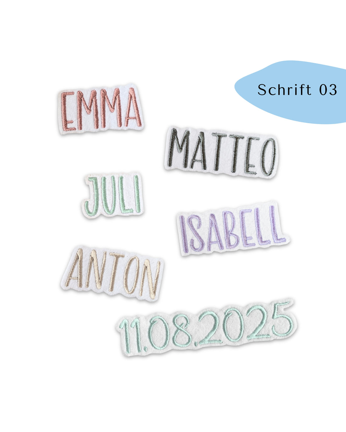 kleine Namensapplikation auf weißem Filz - Schrift 03