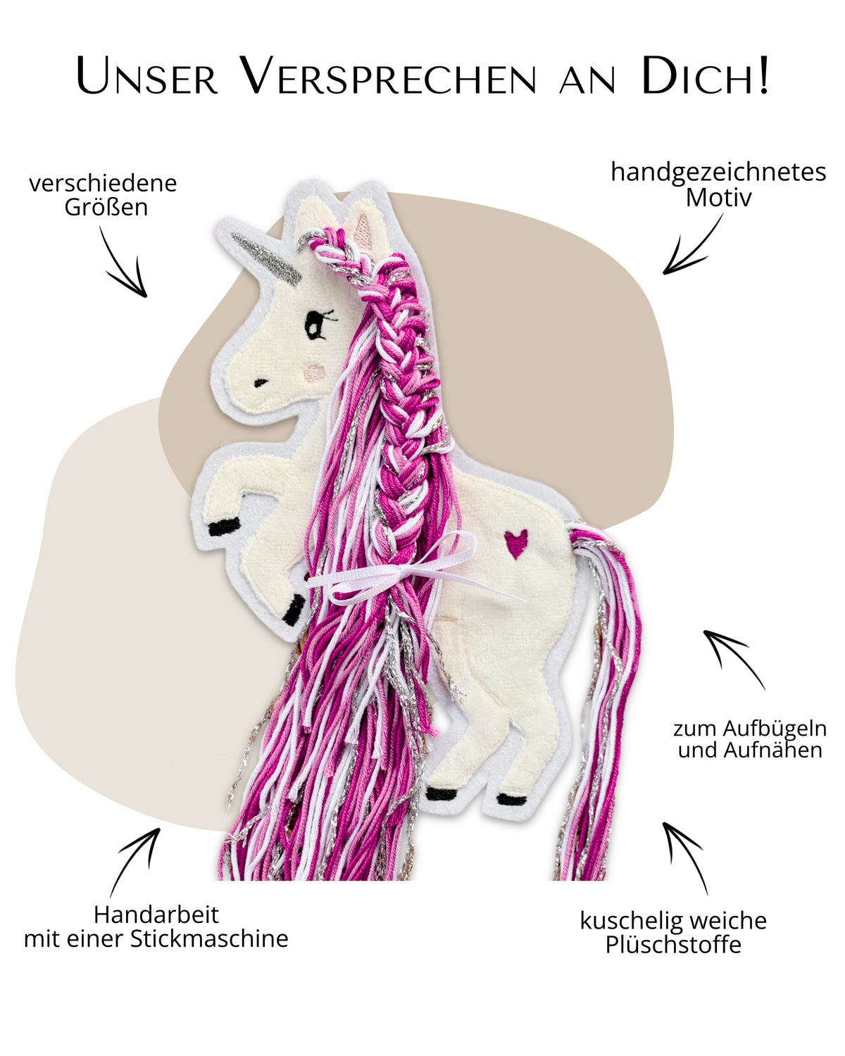 Applikation Einhorn "Ella" - Beere/Silber
