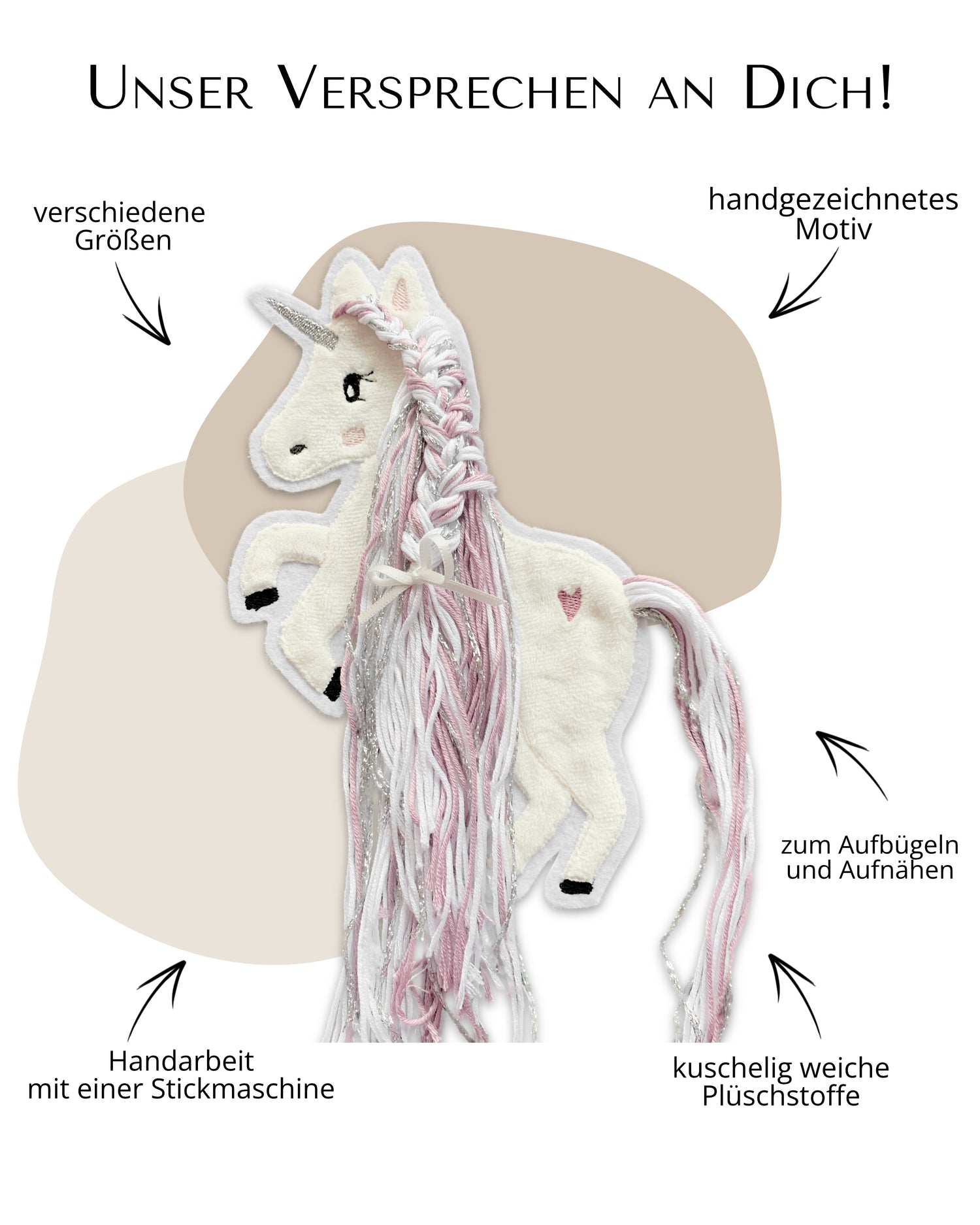 Applikation Einhorn &quot;Ella&quot; - Altrosa/Silber