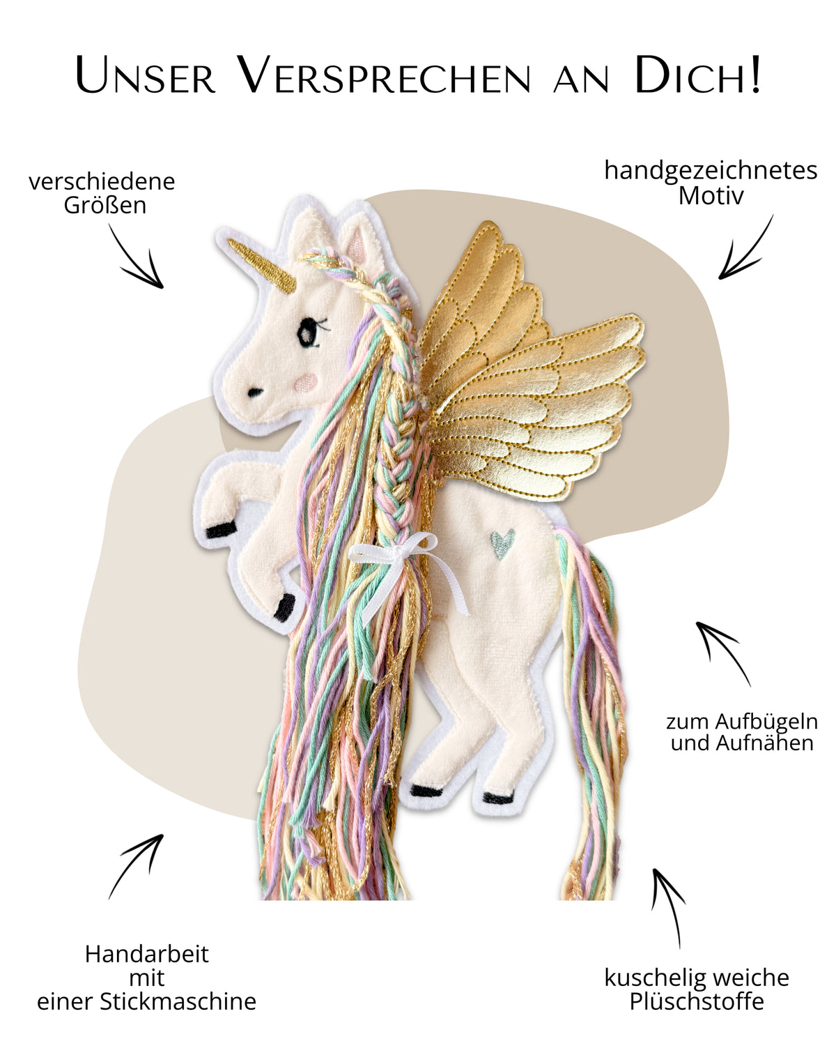Applikation Pegasus "Pia" - Regenbogen/Gold