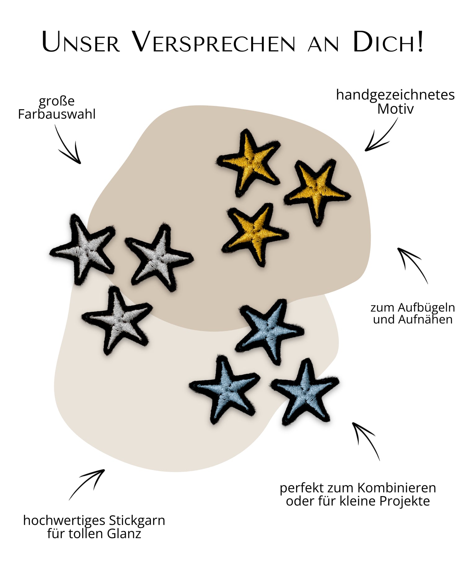 Mini Applikation Sterne &quot;Sarah&quot; auf Schwarz