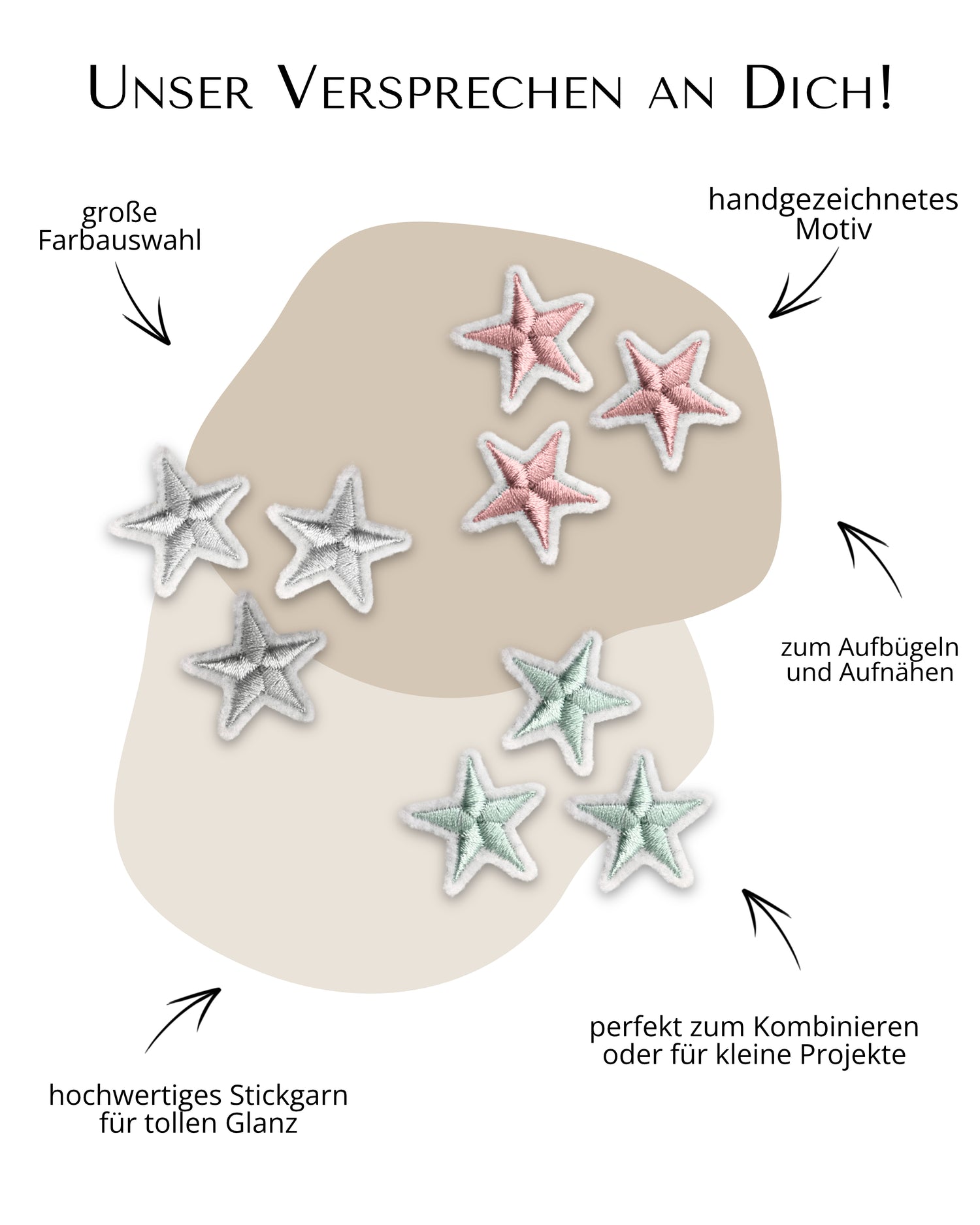Mini Applikation Sterne &quot;Sarah&quot; auf Weiß