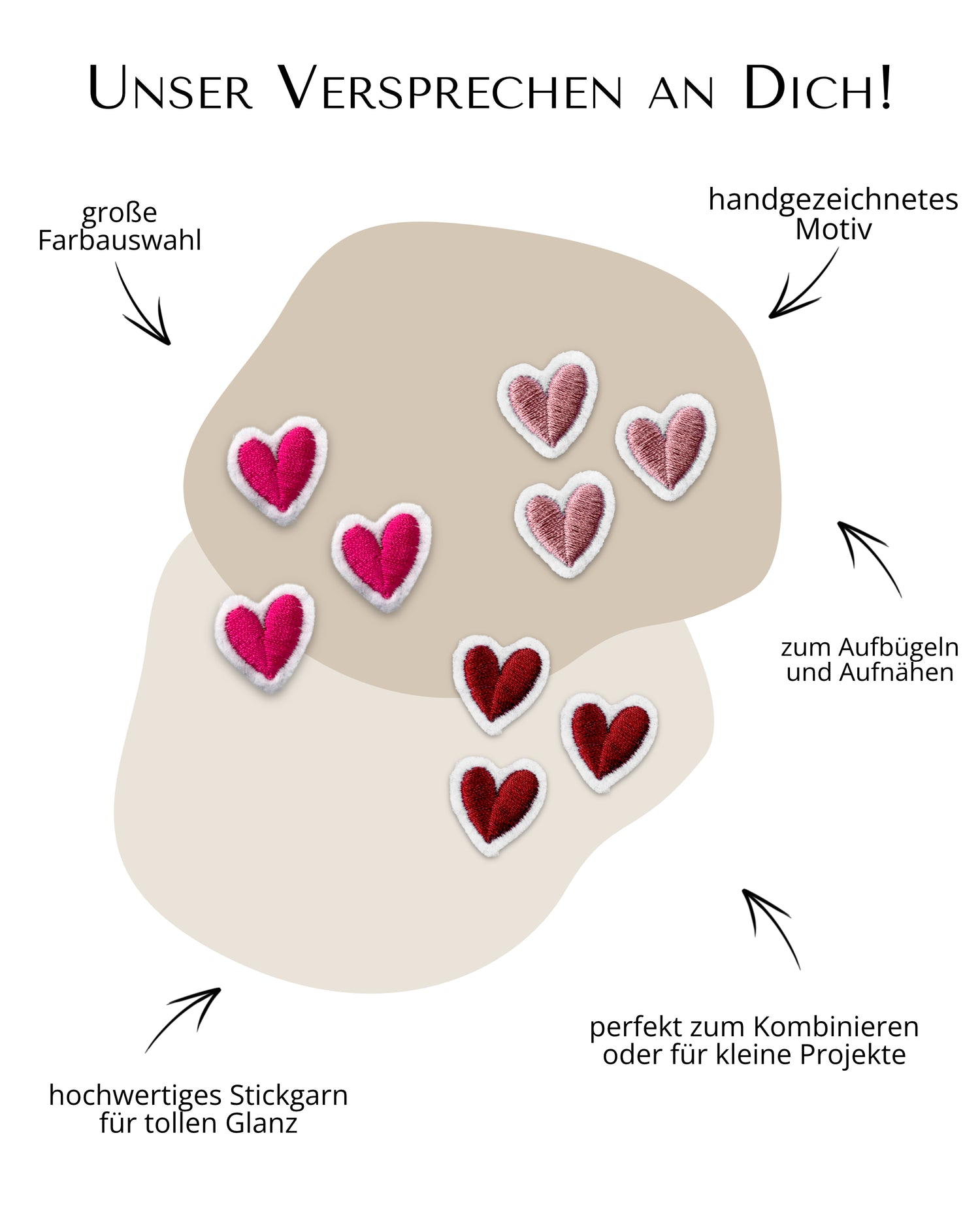 Mini Applikation Herzen &quot;Heidi&quot; auf Weiß